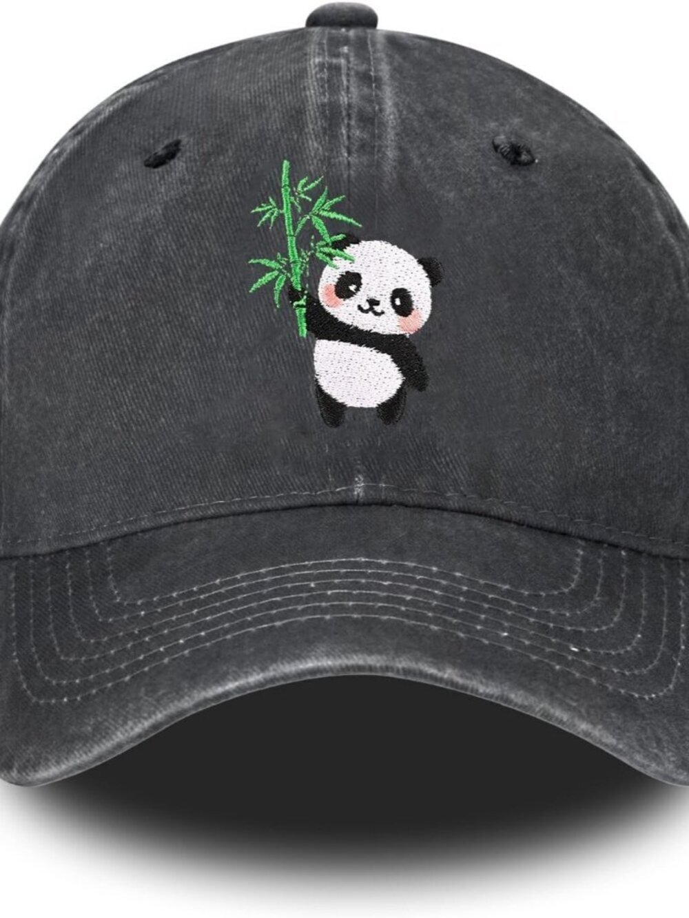 Women's Embroidery Adjustable Washed Distressed Casual Trucker Hat Panda